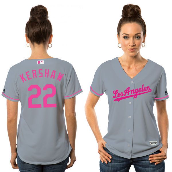 Women 2017 MLB Los Angeles Dodgers #22 Kershan Grey Mothers Day Jerseys